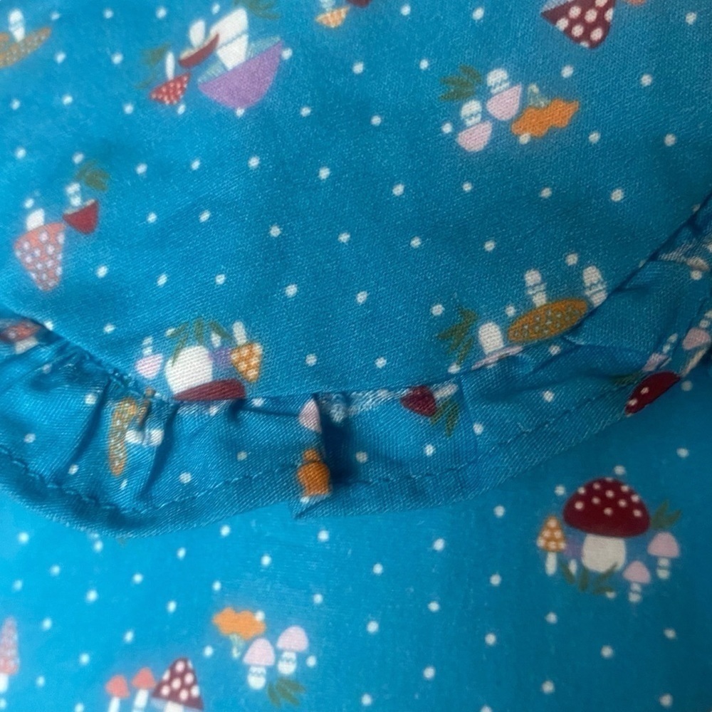 Nwt Maisonette Blue Polka Dot Mushroom Print Collar Blouse Prairie Cottagecore — image 4 of 8